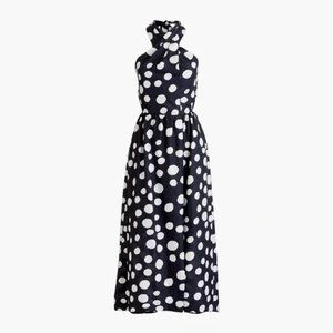 J. Crew || Silk Midi Halter Dress In Polka Dots Navy 6